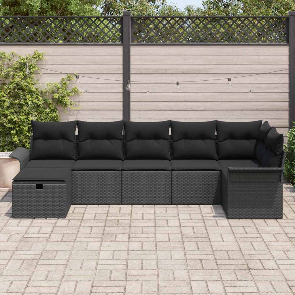 Sjedeća garnitura za vrt 7 kom. Crna poliratan 297.5 x 132.5 x 85 cm