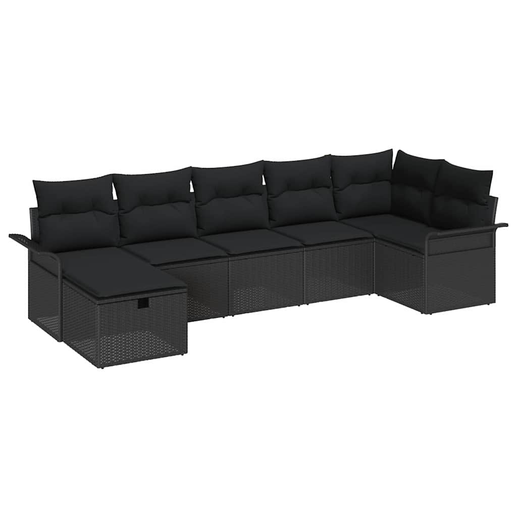 Sjedeća garnitura za vrt 7 kom. Crna poliratan 297.5 x 132.5 x 85 cm
