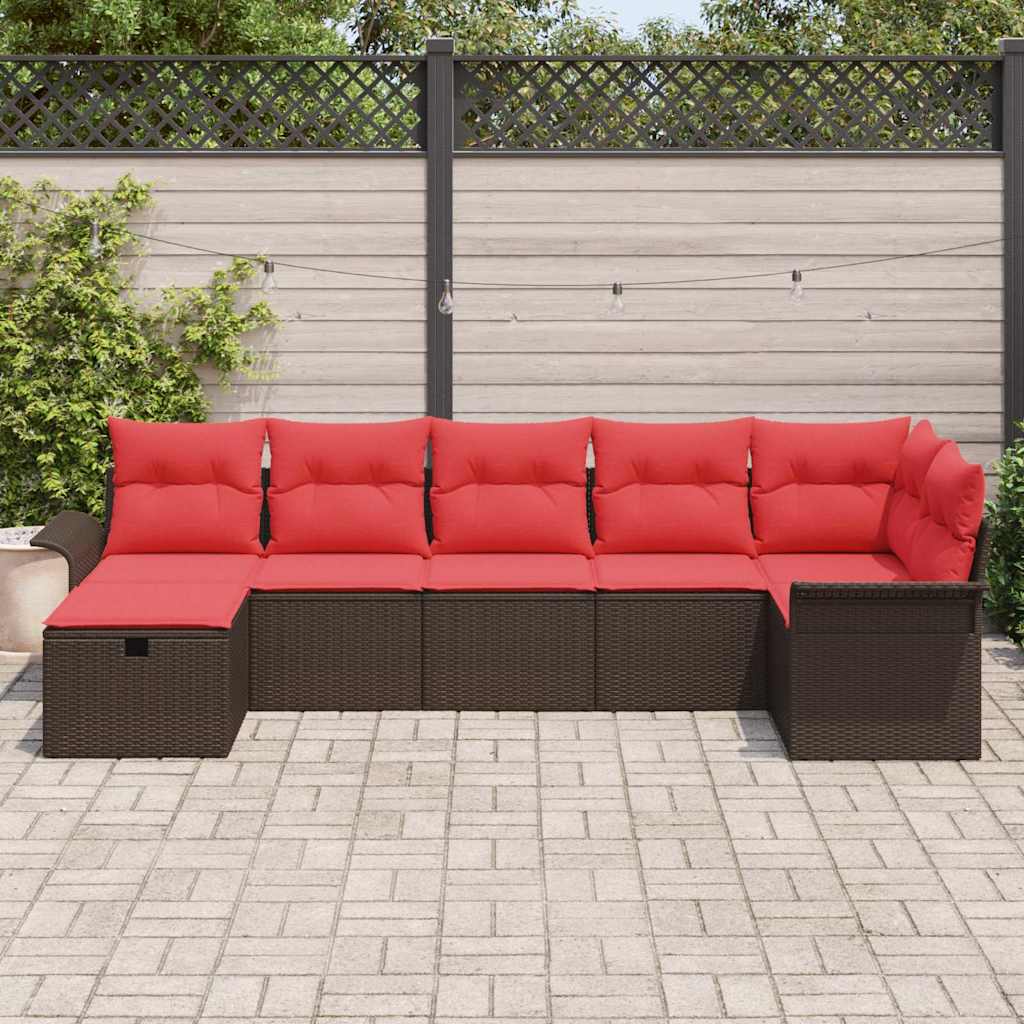 Sjedeća garnitura za vrt 7 kom. Smeđa i crvena poliratan 55 x 55 x 37 cm