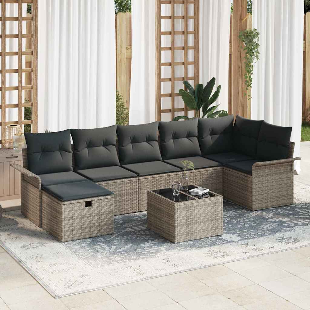 Sjedeća garnitura za vrt 8 kom. Siva poliratan 297.5 x 132.5 x 85 cm