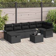 Sjedeća garnitura za vrt 8 kom. Crna poliratan 297.5 x 132.5 x 85 cm