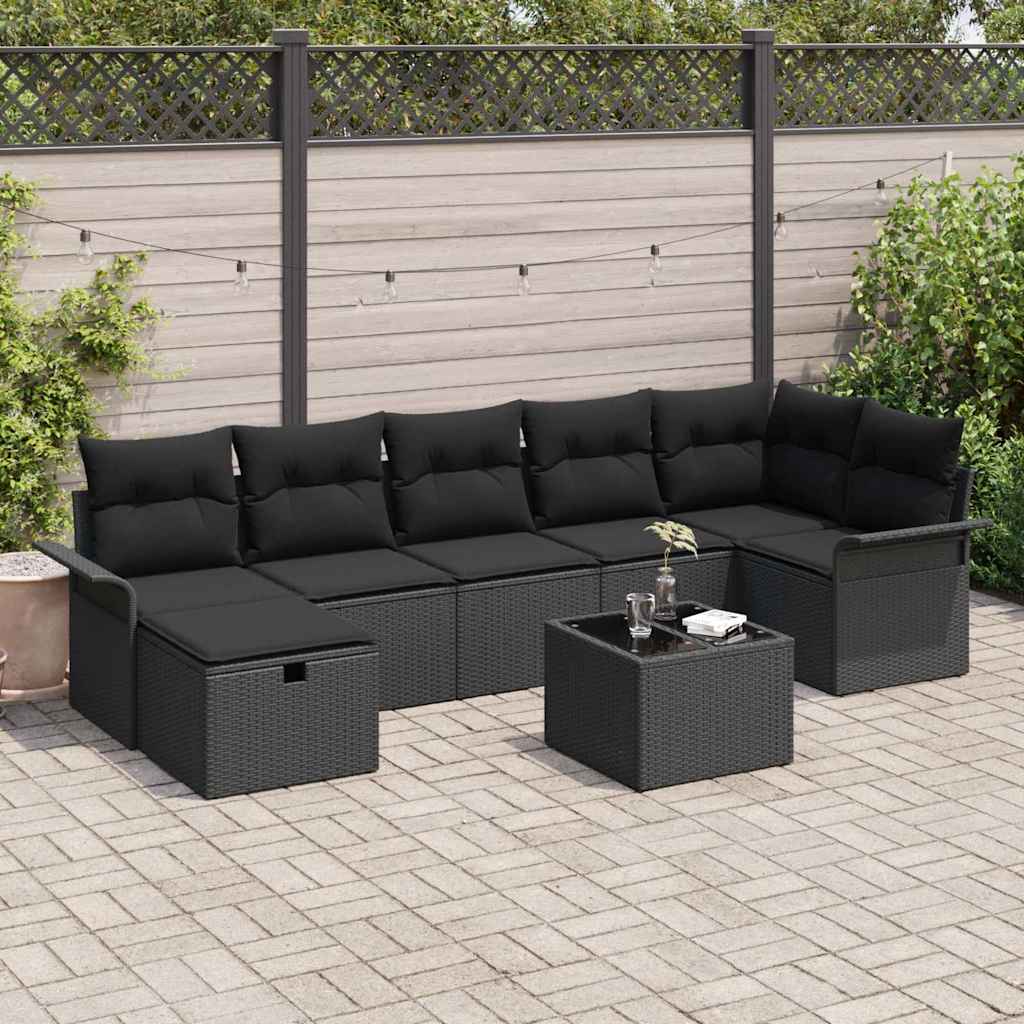 Sjedeća garnitura za vrt 8 kom. Crna poliratan 297.5 x 132.5 x 85 cm