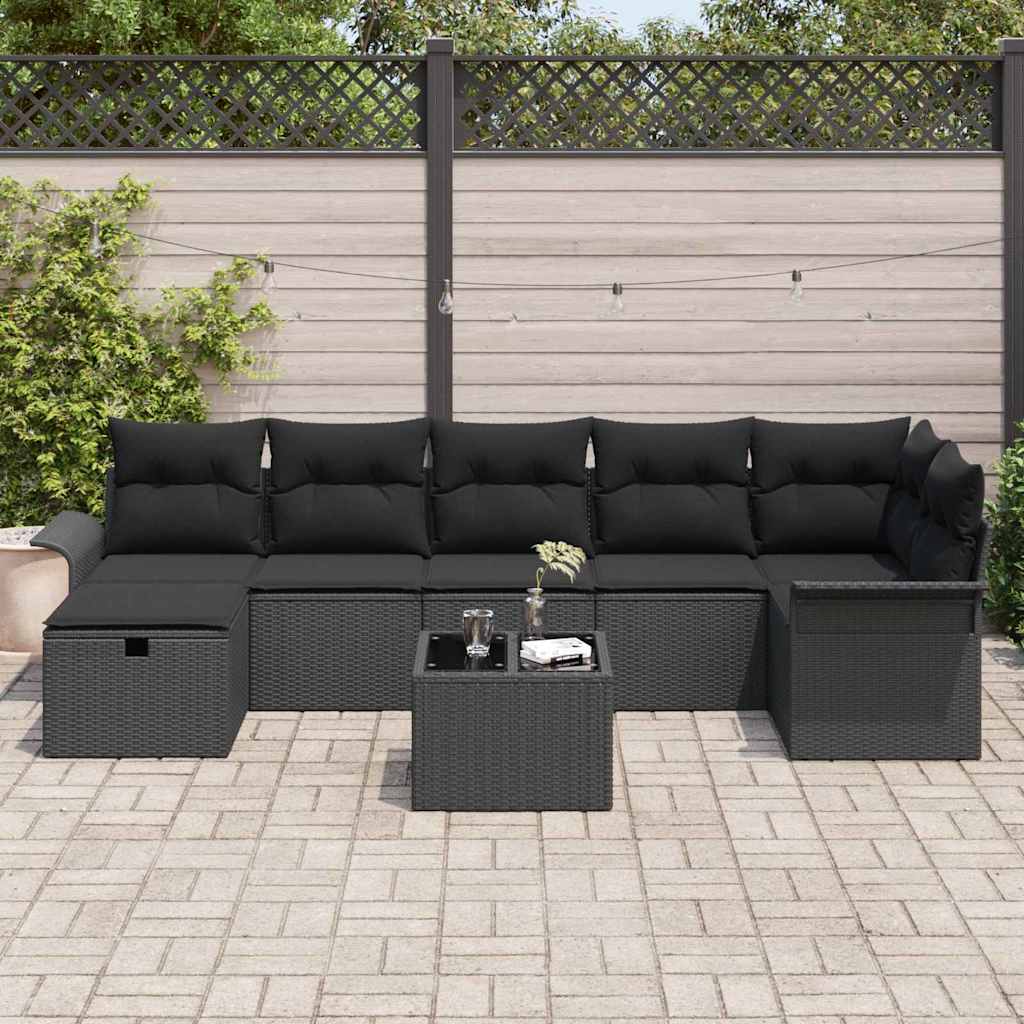 Sjedeća garnitura za vrt 8 kom. Crna poliratan 297.5 x 132.5 x 85 cm