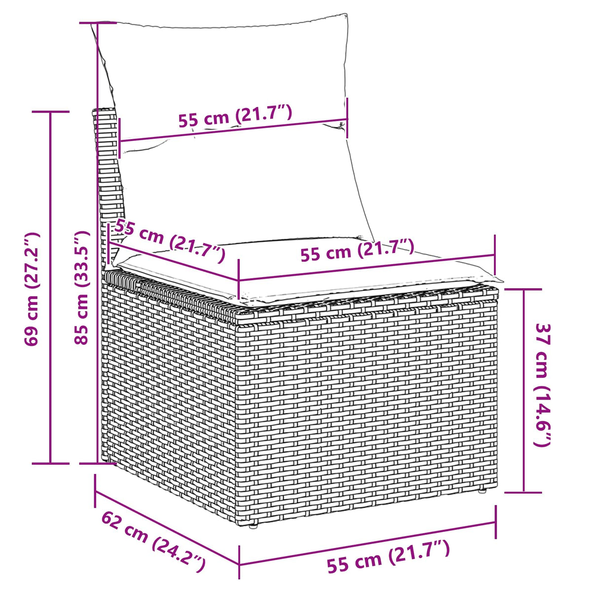 Sjedeća garnitura za vrt 6 kom. Smeđa i crvena poliratan 55 x 55 x 37 cm