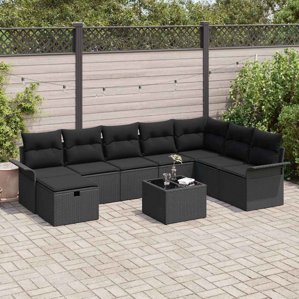Sjedeća garnitura za vrt 9 kom. Crna poliratan 297.5 x 187.5 x 85 cm