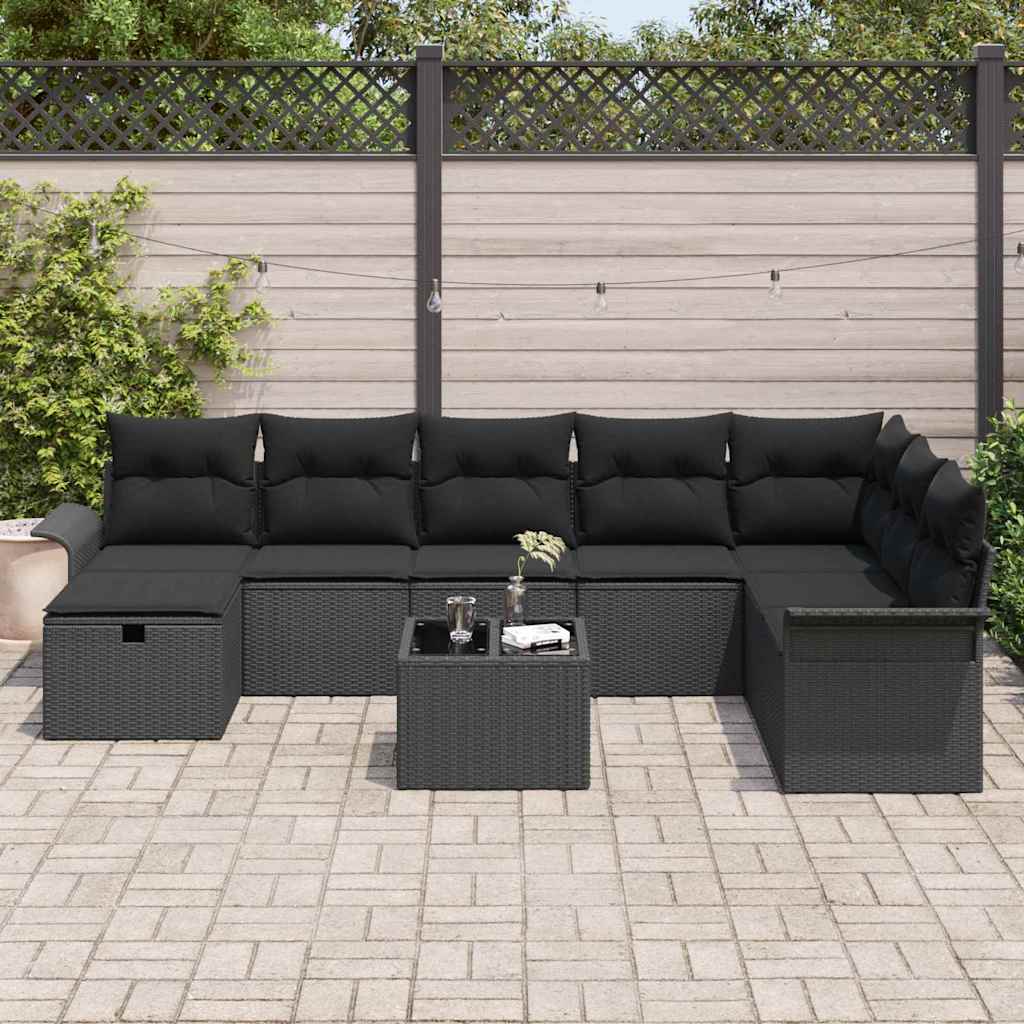Sjedeća garnitura za vrt 9 kom. Crna poliratan 297.5 x 187.5 x 85 cm