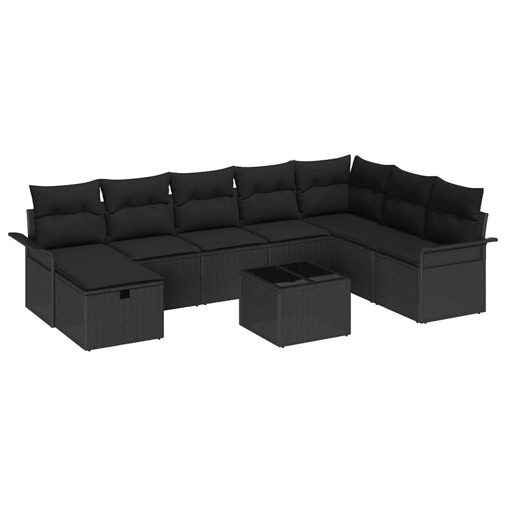 Sjedeća garnitura za vrt 9 kom. Crna poliratan 297.5 x 187.5 x 85 cm