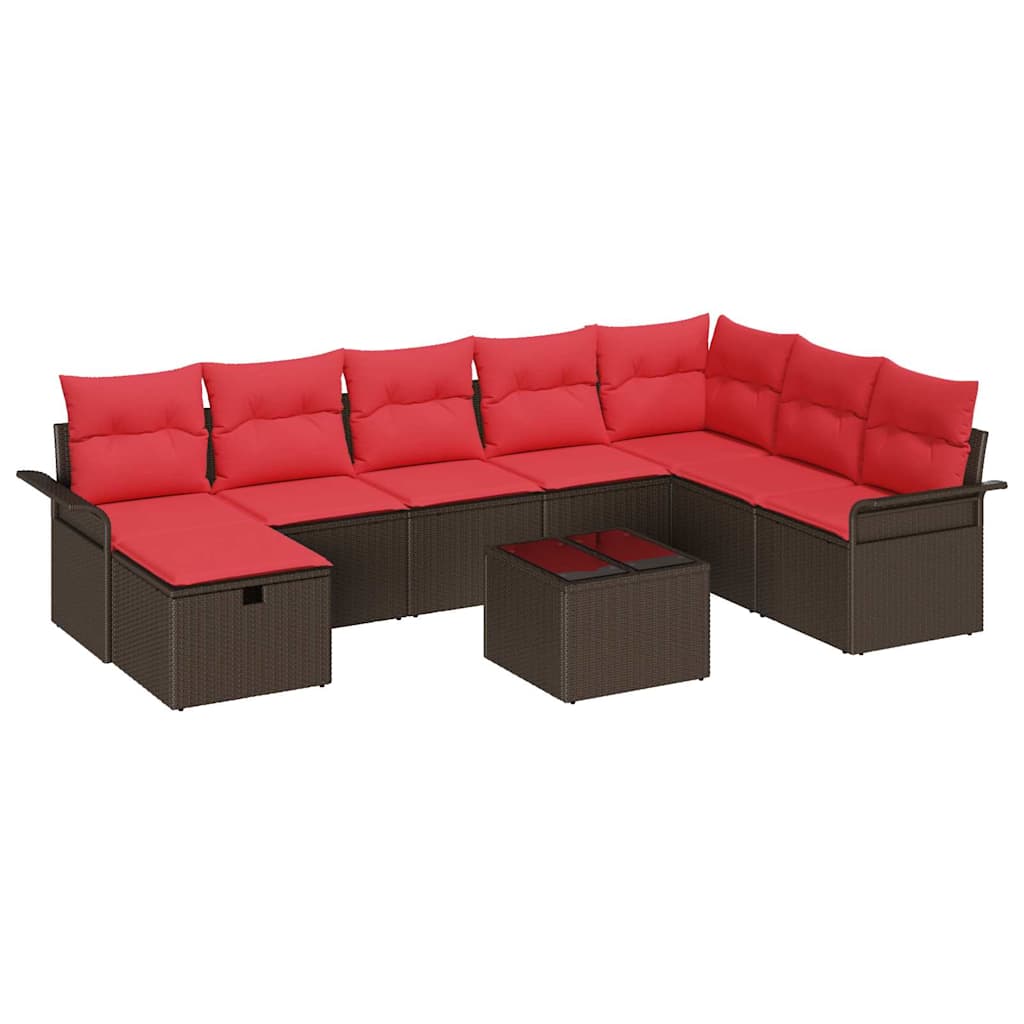 Sjedeća garnitura za vrt 9 kom. Smeđa i crvena poliratan 55 x 55 x 37 cm