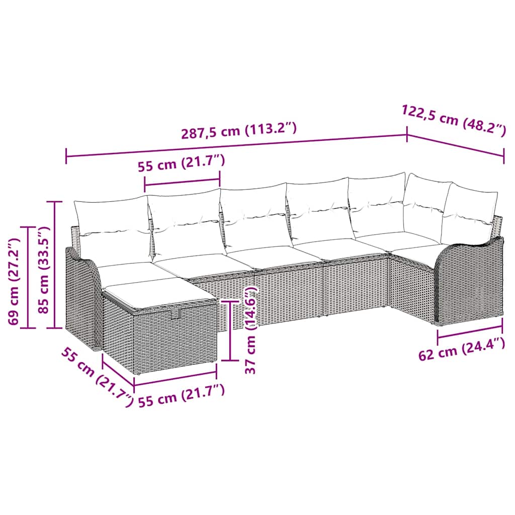Set sofe 7 kom. 7-Broj sjedala Crna poliratan