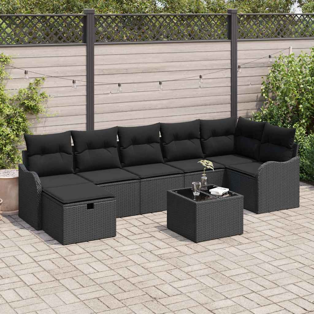 Set sofe 8 kom. 7-Broj sjedala Crna poliratan 55 x 55 x 37 cm