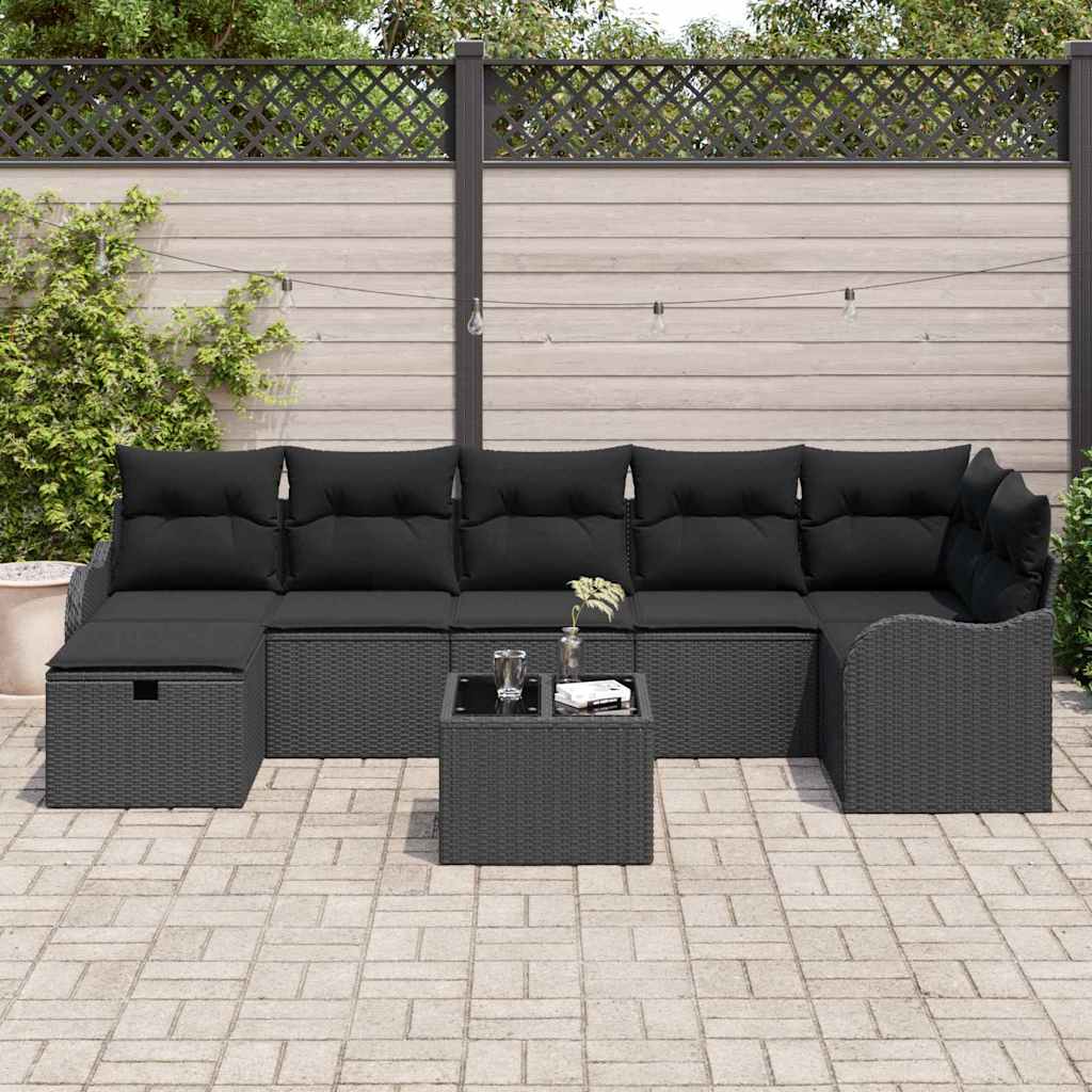 Set sofe 8 kom. 7-Broj sjedala Crna poliratan 55 x 55 x 37 cm
