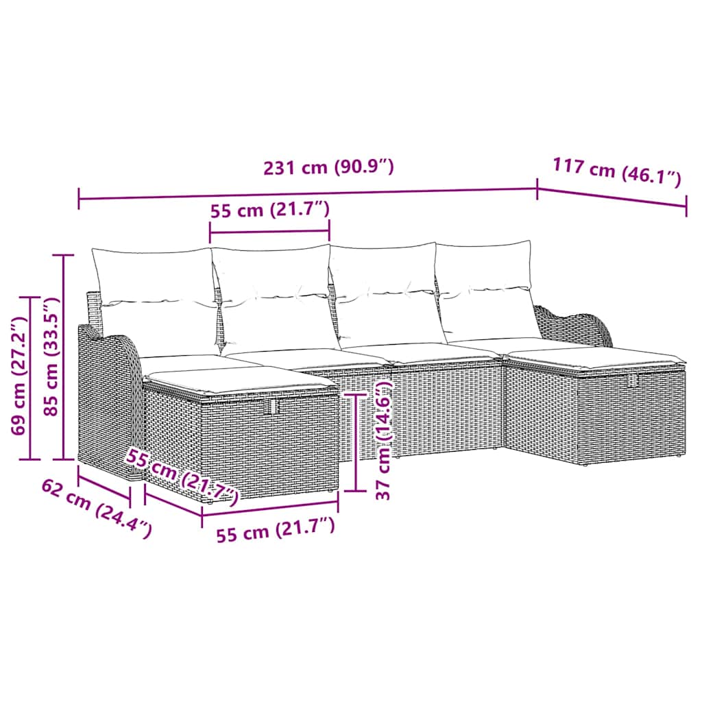 Set sofe 6 kom. 6-Broj sjedala Bež i svijetlo siva poliratan 231 x 117 x 85 cm