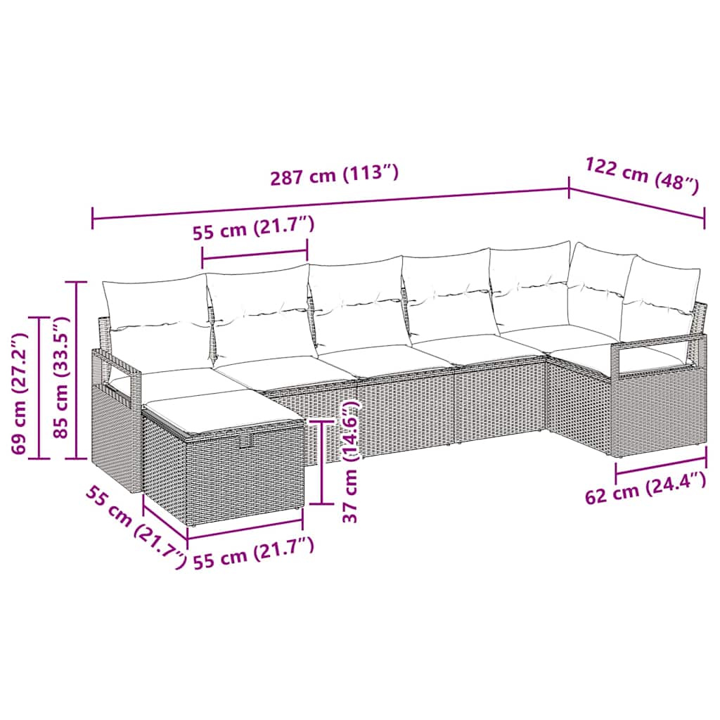 Set sofe 7 kom. Siva poliratan 287 x 122 x 85 cm