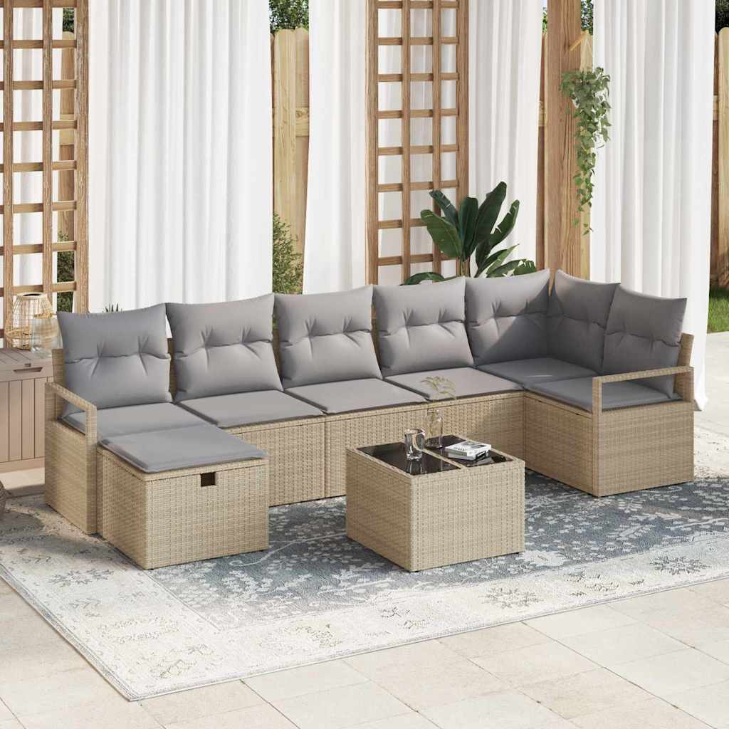 Set sofe 8 kom. Bež i svijetlo siva poliratan 287 x 122 x 85 cm