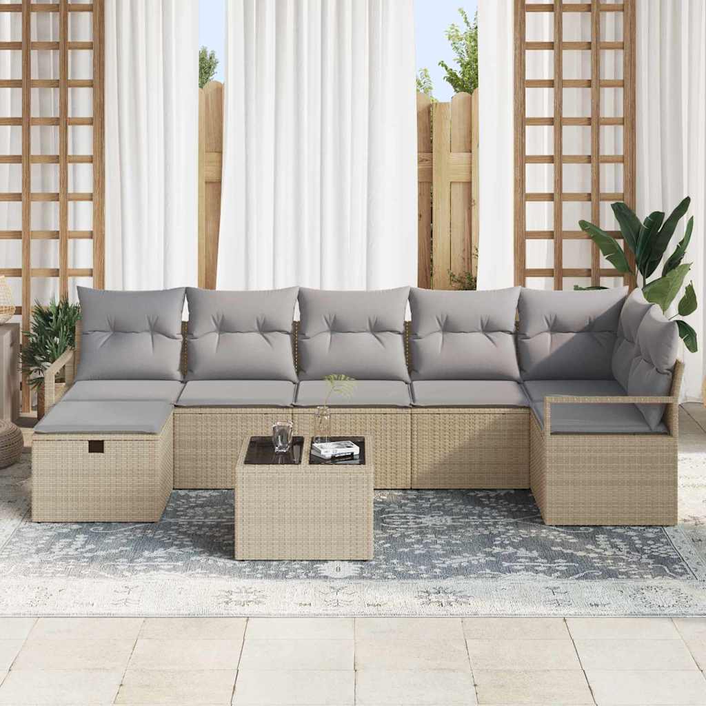 Set sofe 8 kom. Bež i svijetlo siva poliratan 287 x 122 x 85 cm