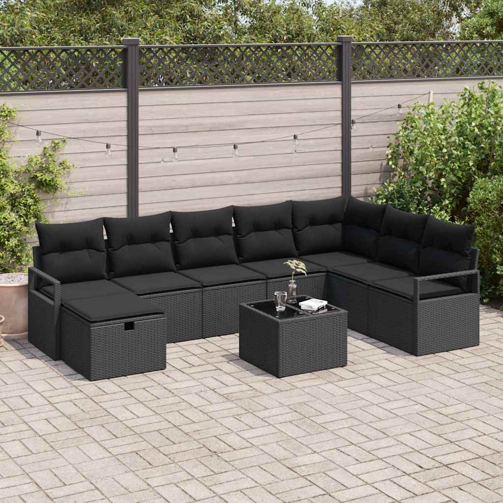 Set sofe 9 kom. 8-Broj sjedala Crna poliratan 55 x 55 x 37 cm