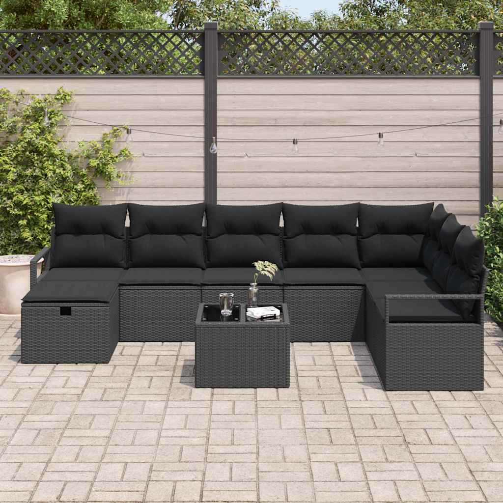 Set sofe 9 kom. 8-Broj sjedala Crna poliratan 55 x 55 x 37 cm