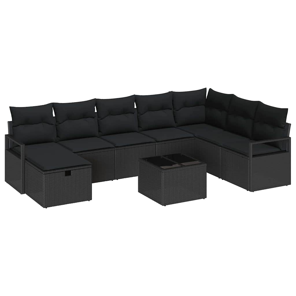 Set sofe 9 kom. 8-Broj sjedala Crna poliratan 55 x 55 x 37 cm