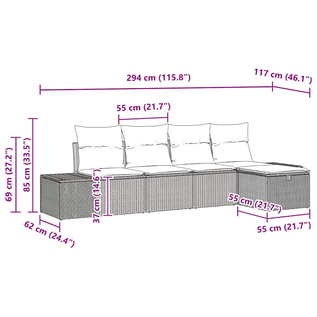 Sjedeća garnitura za vrt 5 kom. Crna poliratan 239 x 117 x 85 cm