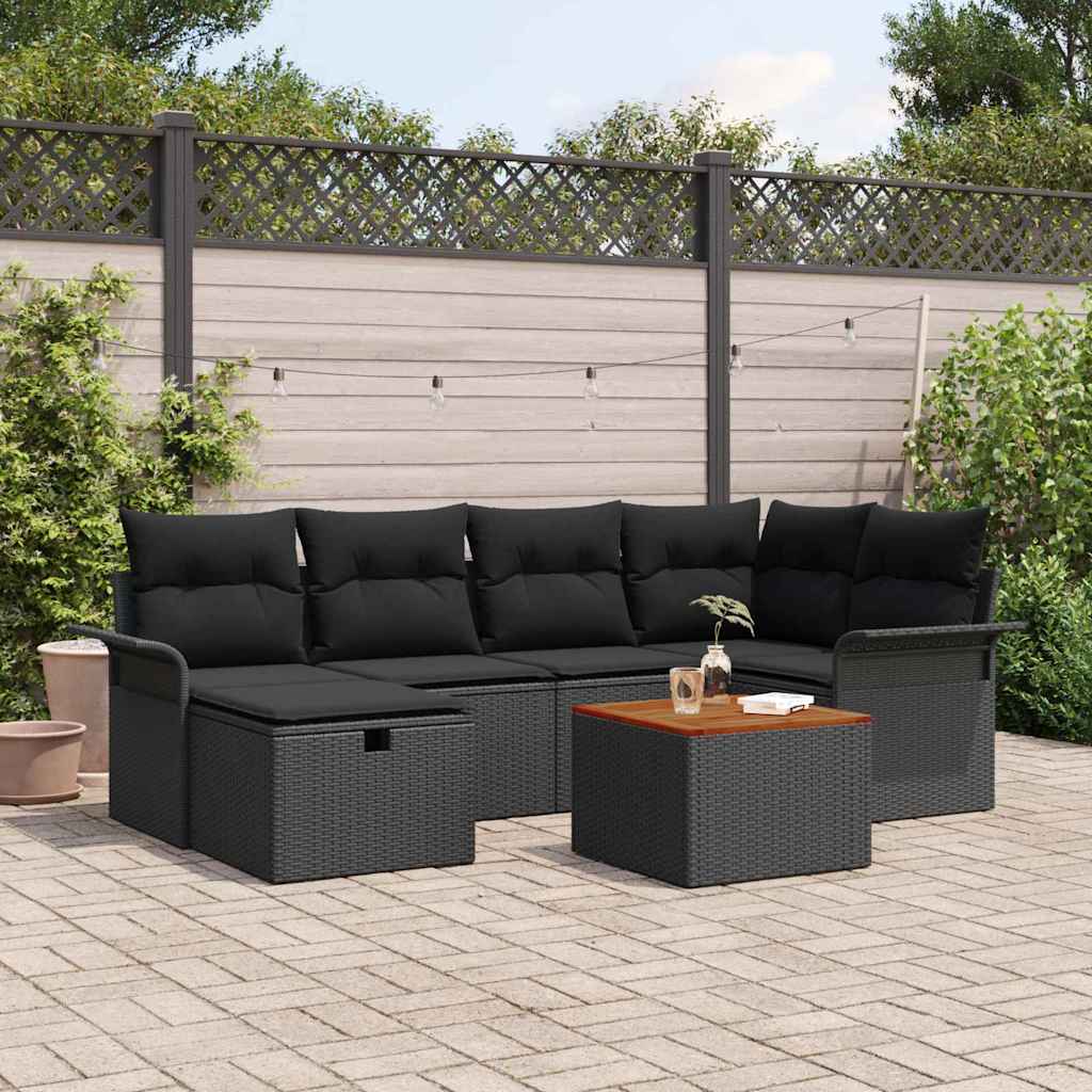 Sjedeća garnitura za vrt 7 kom. Crna poliratan 242,5 x 132,5 x 85 cm