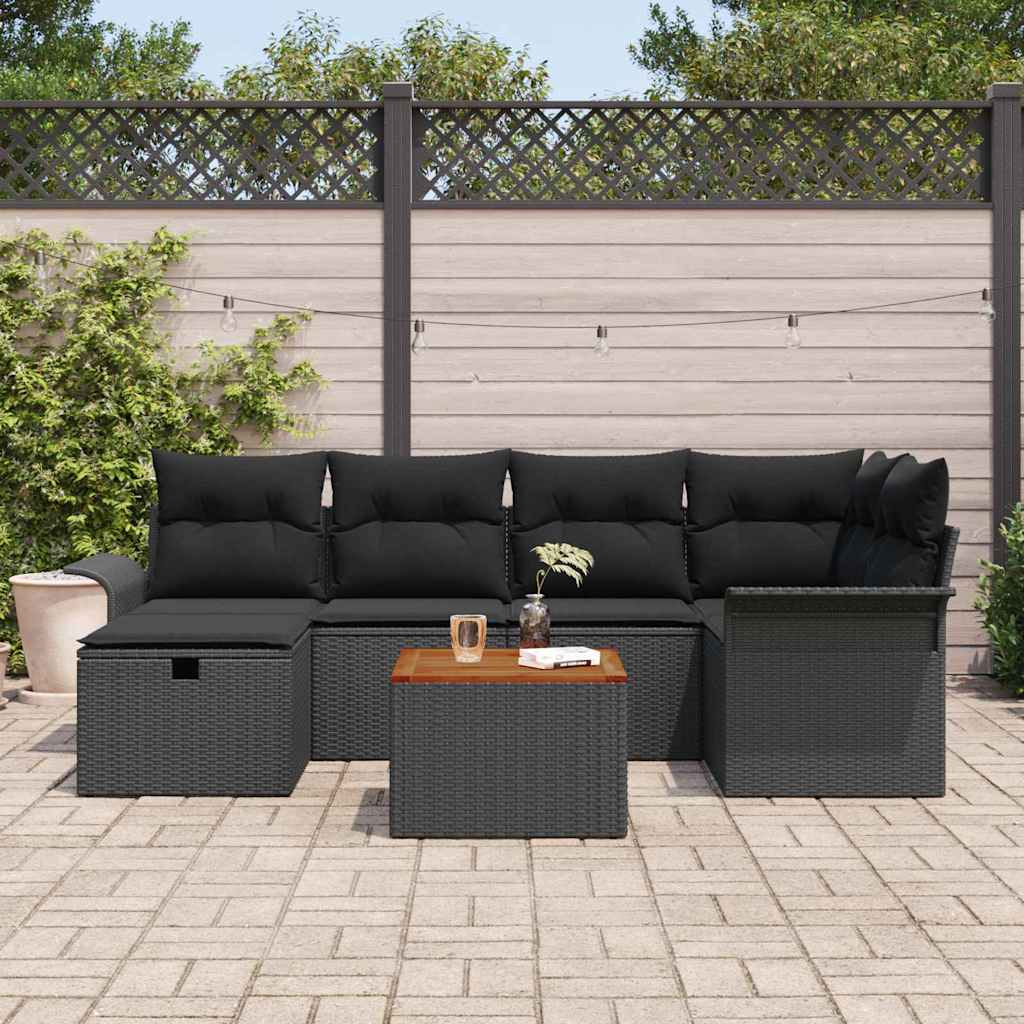 Sjedeća garnitura za vrt 7 kom. Crna poliratan 242,5 x 132,5 x 85 cm