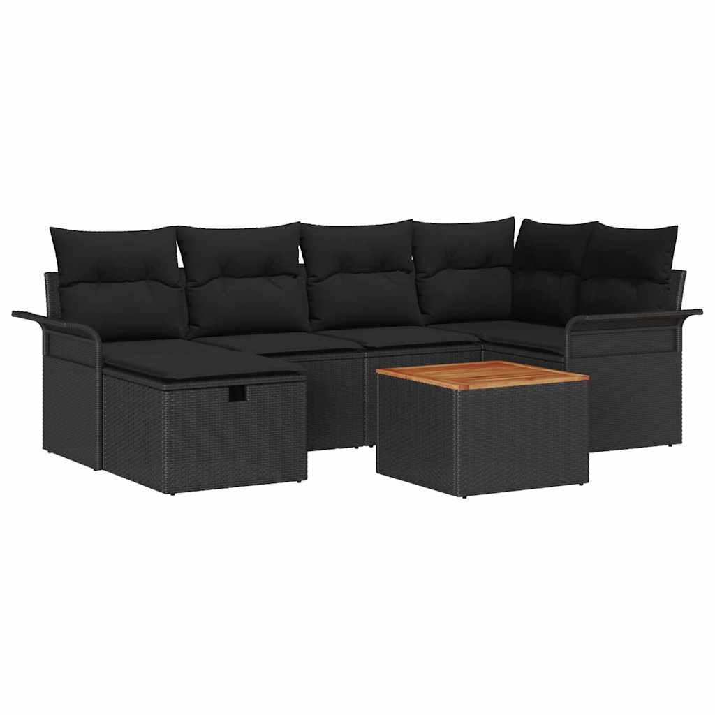 Sjedeća garnitura za vrt 7 kom. Crna poliratan 242,5 x 132,5 x 85 cm