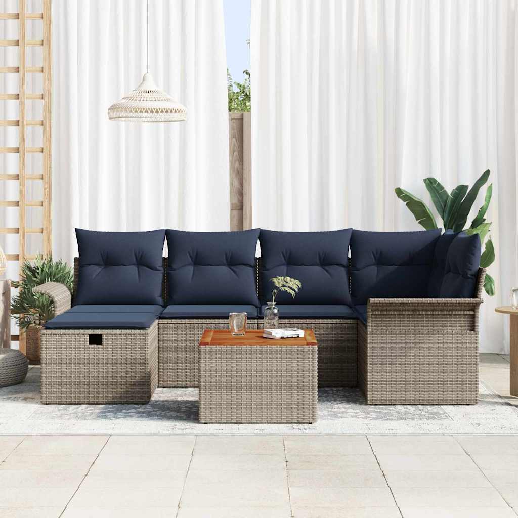 Sjedeća garnitura za vrt 7 kom. Siva poliratan 242,5 x 132,5 x 85 cm