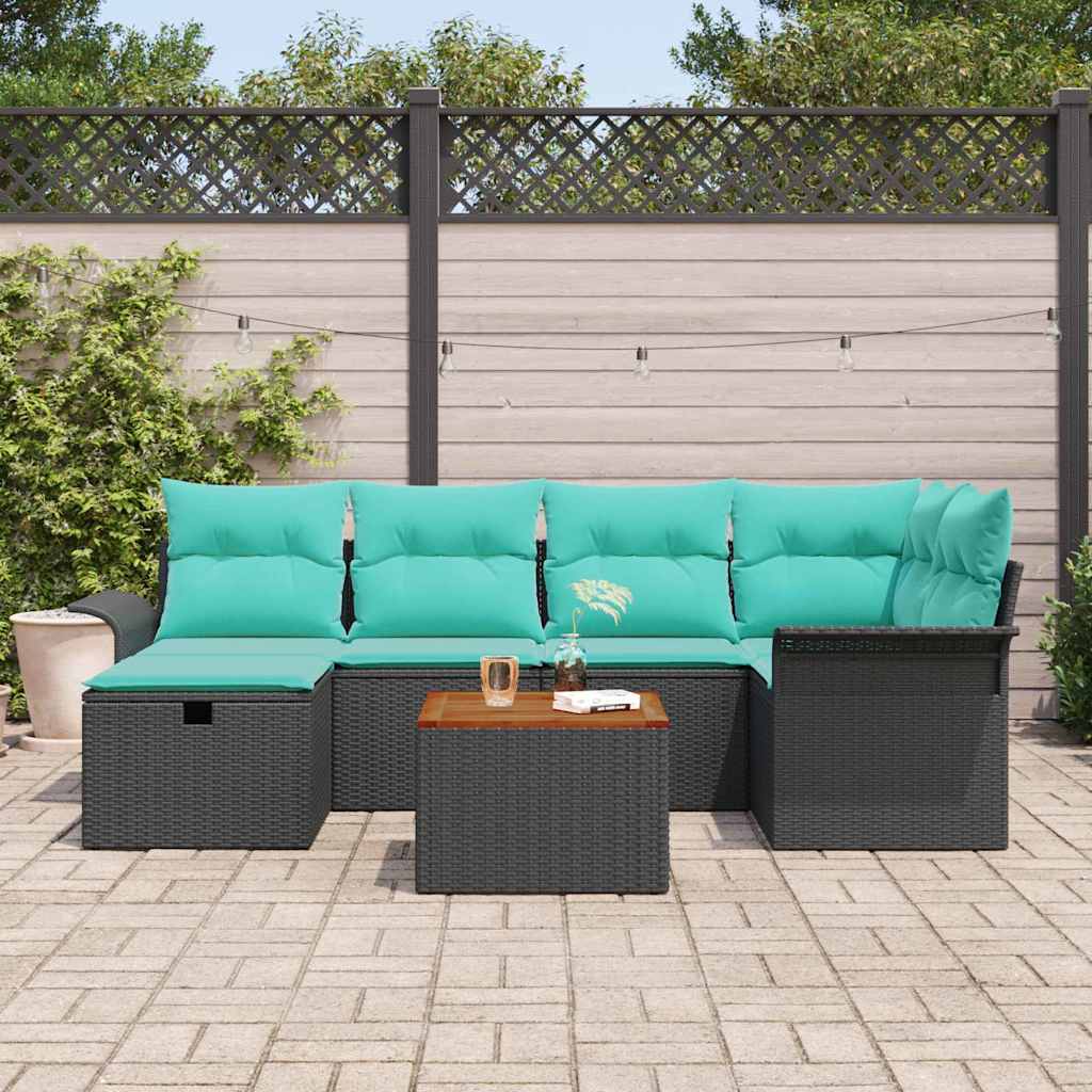 Sjedeća garnitura za vrt 7 kom. Crna poliratan 242,5 x 132,5 x 85 cm