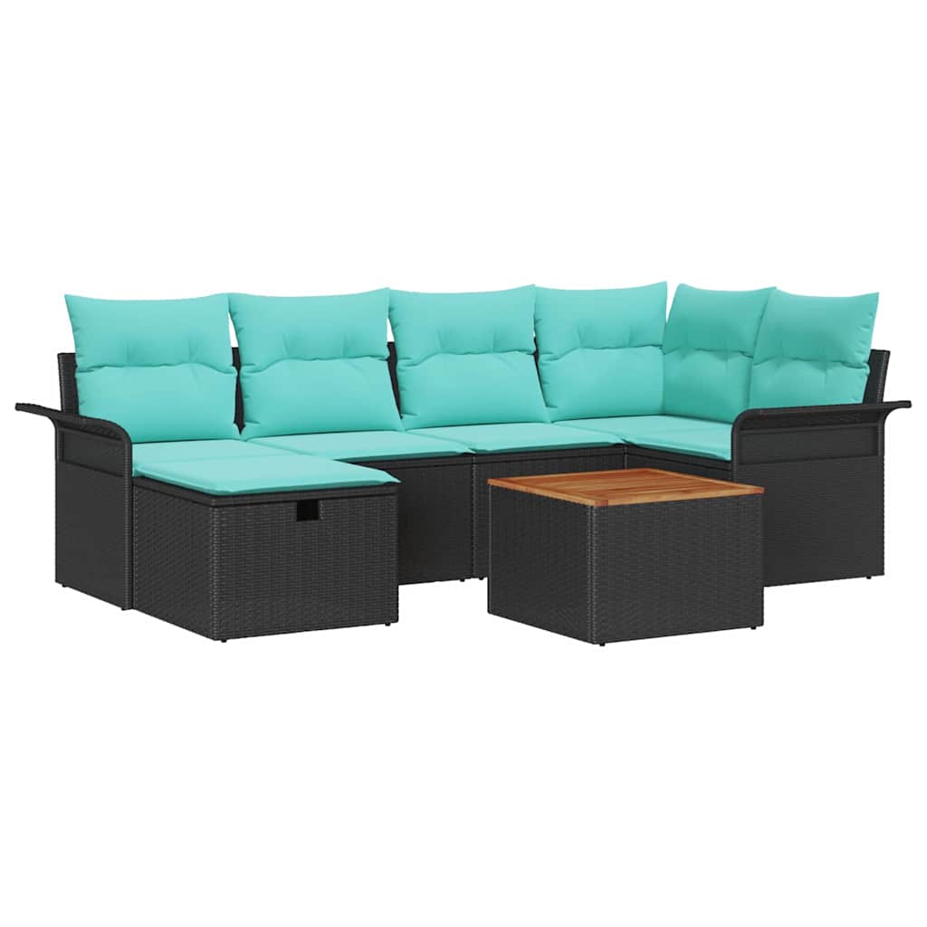 Sjedeća garnitura za vrt 7 kom. Crna poliratan 242,5 x 132,5 x 85 cm