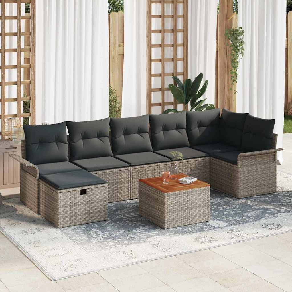 Sjedeća garnitura za vrt 8 kom. Siva poliratan 297,5 x 132,5 x 85 cm