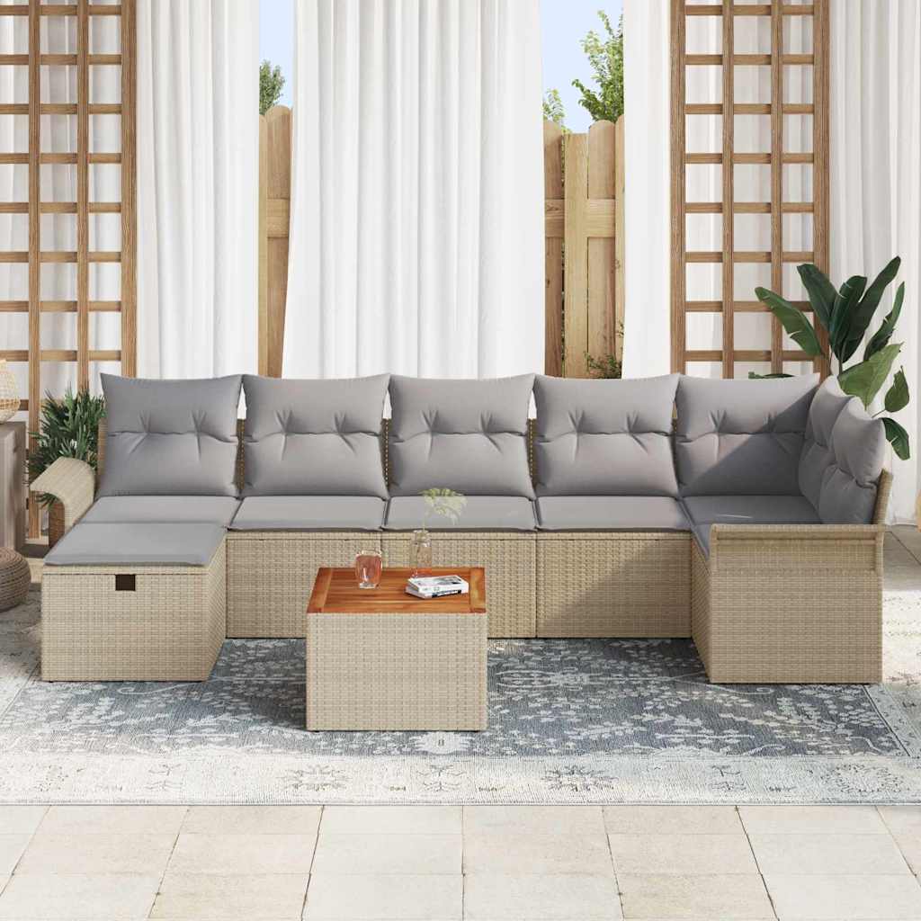 Sjedeća garnitura za vrt 8 kom. Bež poliratan 297,5 x 132,5 x 85 cm