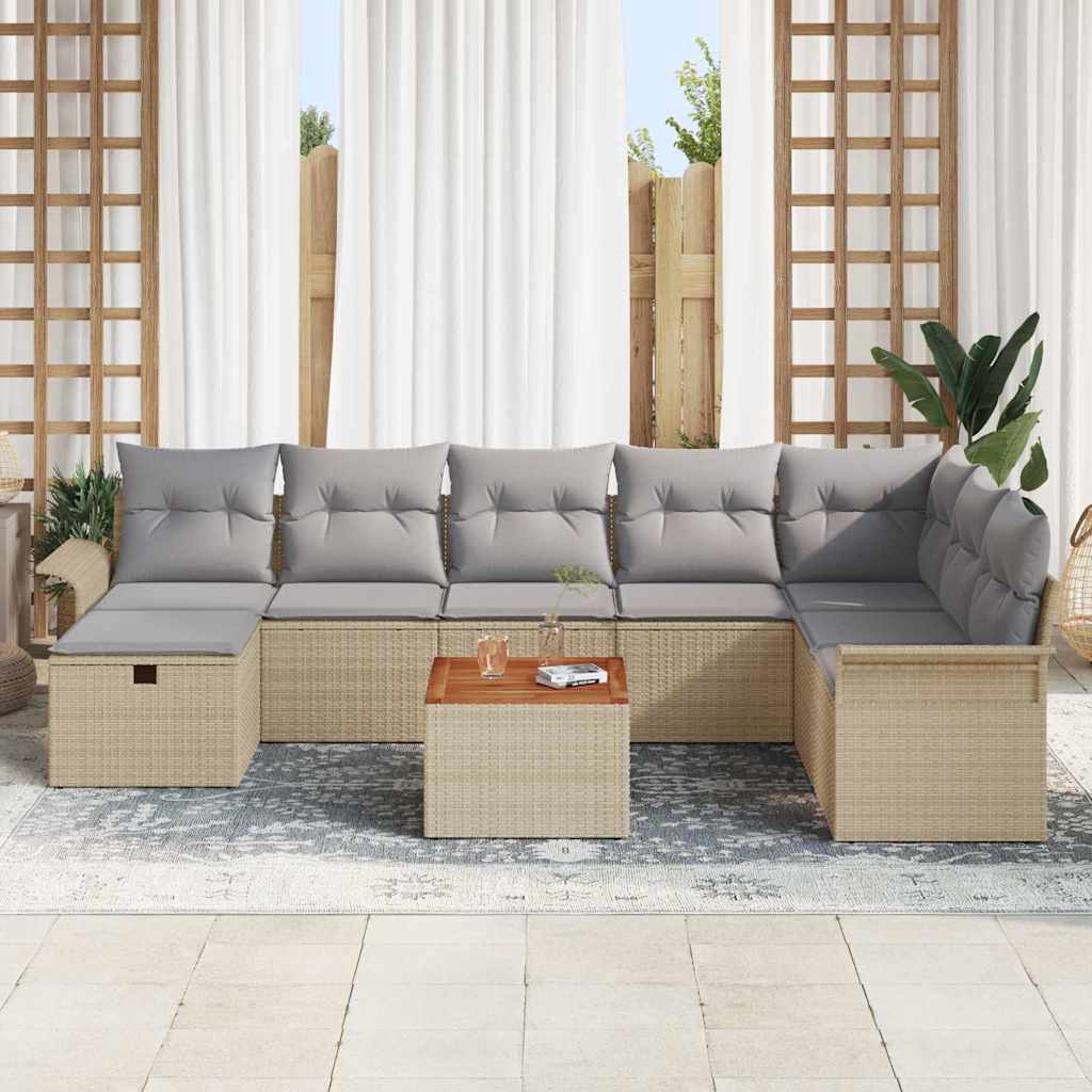 Sjedeća garnitura za vrt 9 kom. Bež poliratan 297,5 x 187,5 x 85 cm