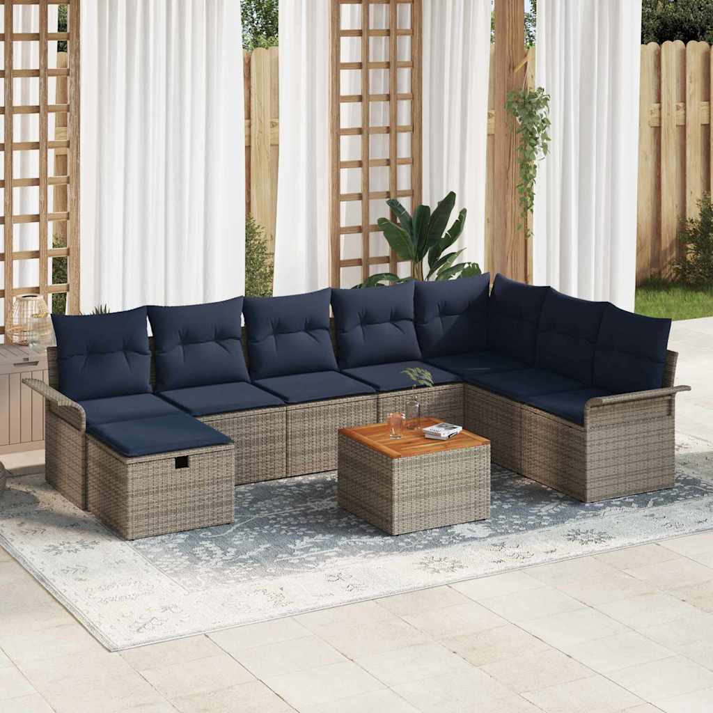 Sjedeća garnitura za vrt 9 kom. Siva poliratan 297,5 x 187,5 x 85 cm
