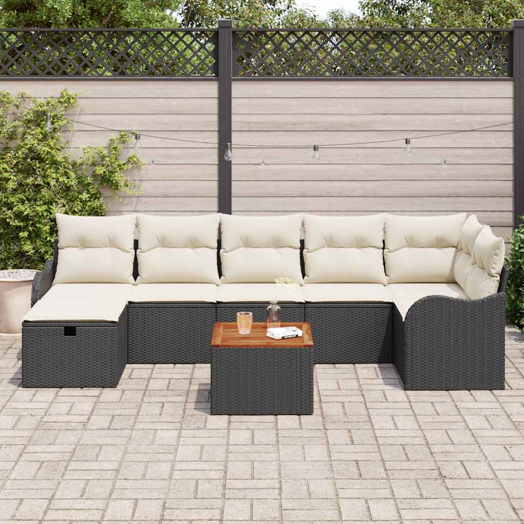 Sjedeća garnitura za vrt 8 kom. Crna poliratan 287,5 x 122,5 x 85 cm