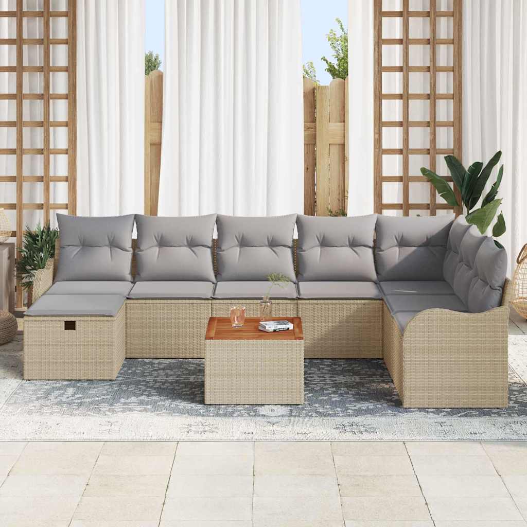 Sjedeća garnitura za vrt 9 kom. Bež poliratan 287,5 x 177,5 x 85 cm