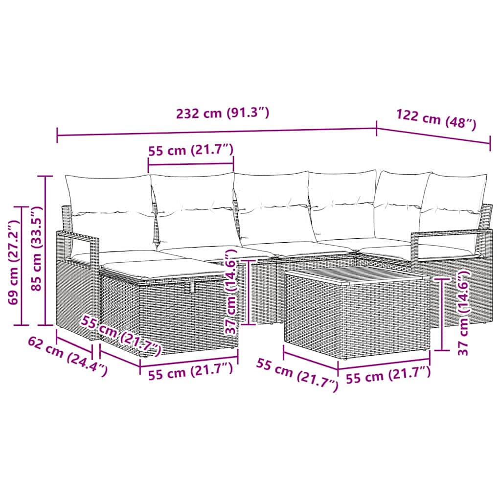 Sjedeća garnitura za vrt 7 kom. Bež poliratan 232 x 122 x 85 cm