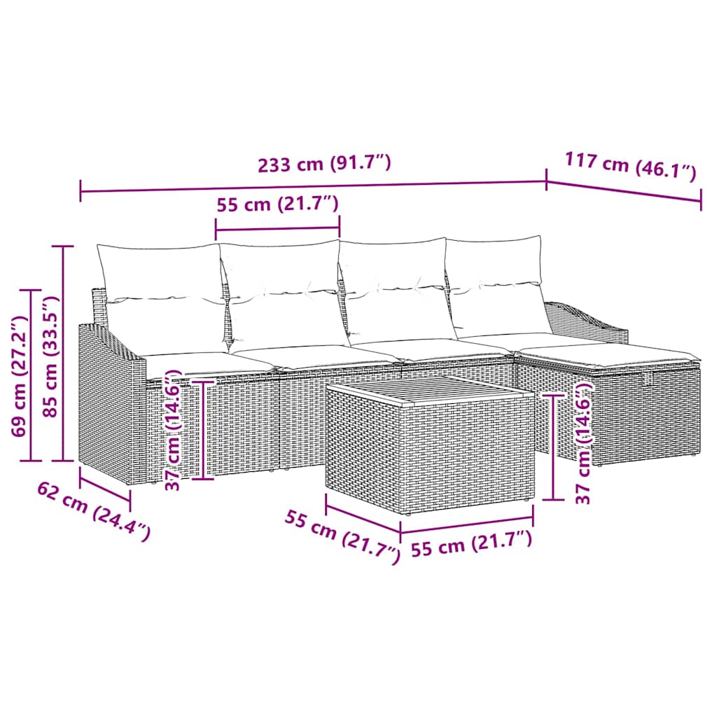Sjedeća garnitura za vrt 6 kom. Bež poliratan 233 x 117 x 85 cm