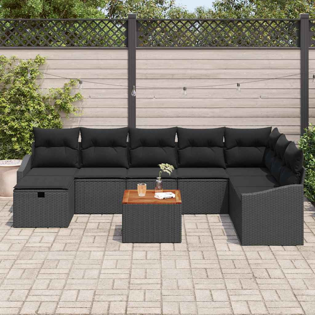 Sjedeća garnitura za vrt 9 kom. Crna poliratan 288,5 x 178,5 x 85 cm