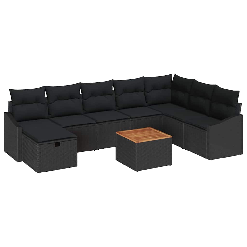 Sjedeća garnitura za vrt 9 kom. Crna poliratan 288,5 x 178,5 x 85 cm