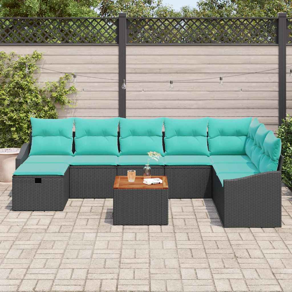 Sjedeća garnitura za vrt 9 kom. Crna poliratan 288,5 x 178,5 x 85 cm
