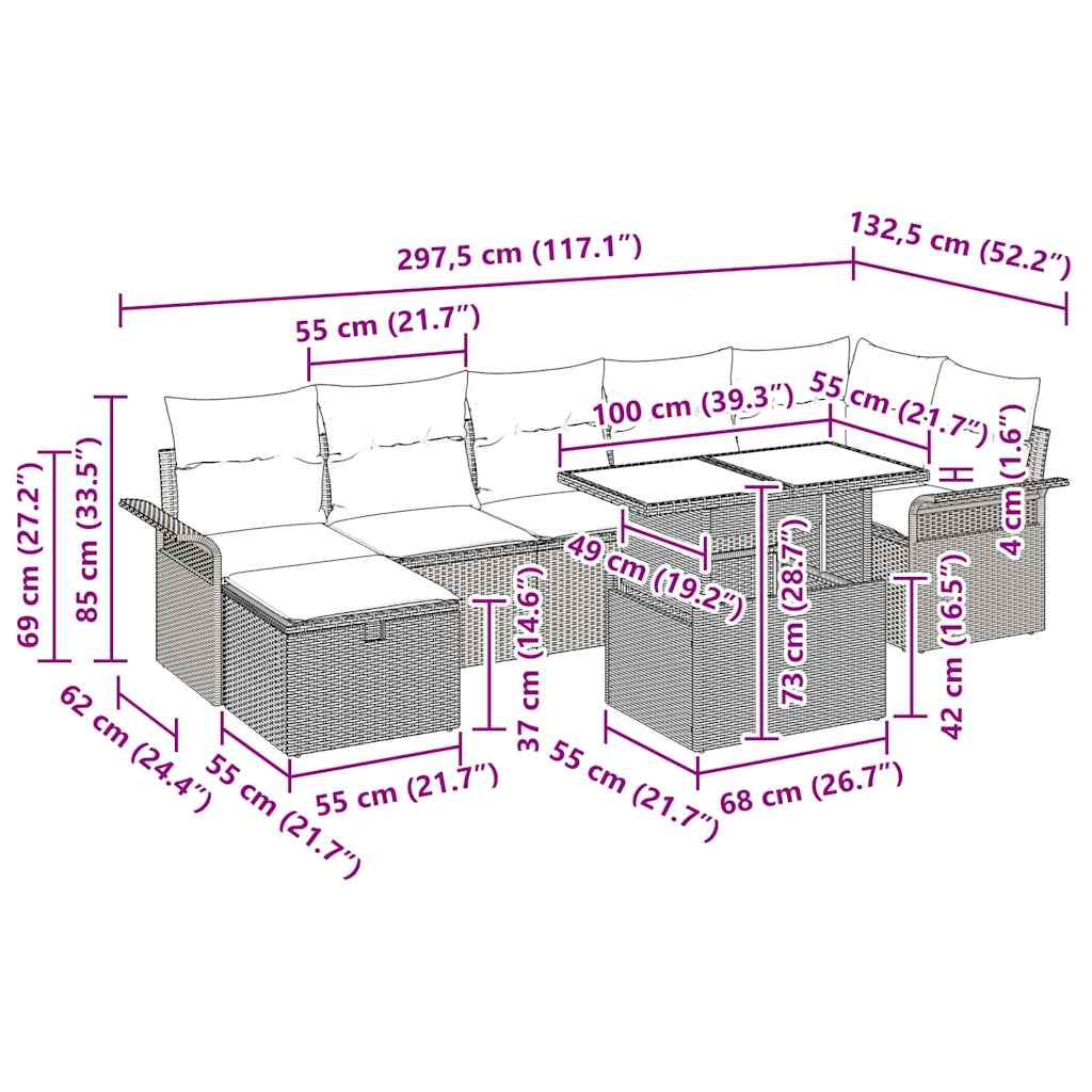 Sjedeća garnitura za vrt 8 kom. Svijetlo siva poliratan Svjetlosiva 297,5 x 132,5 x 85 cm