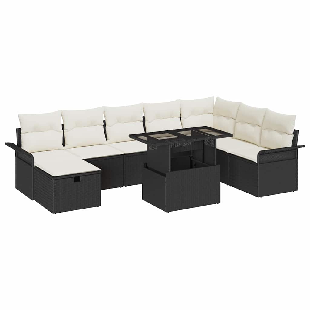 Sjedeća garnitura za vrt 9 kom. Crna poliratan 297.5 x 187.5 x 85 cm