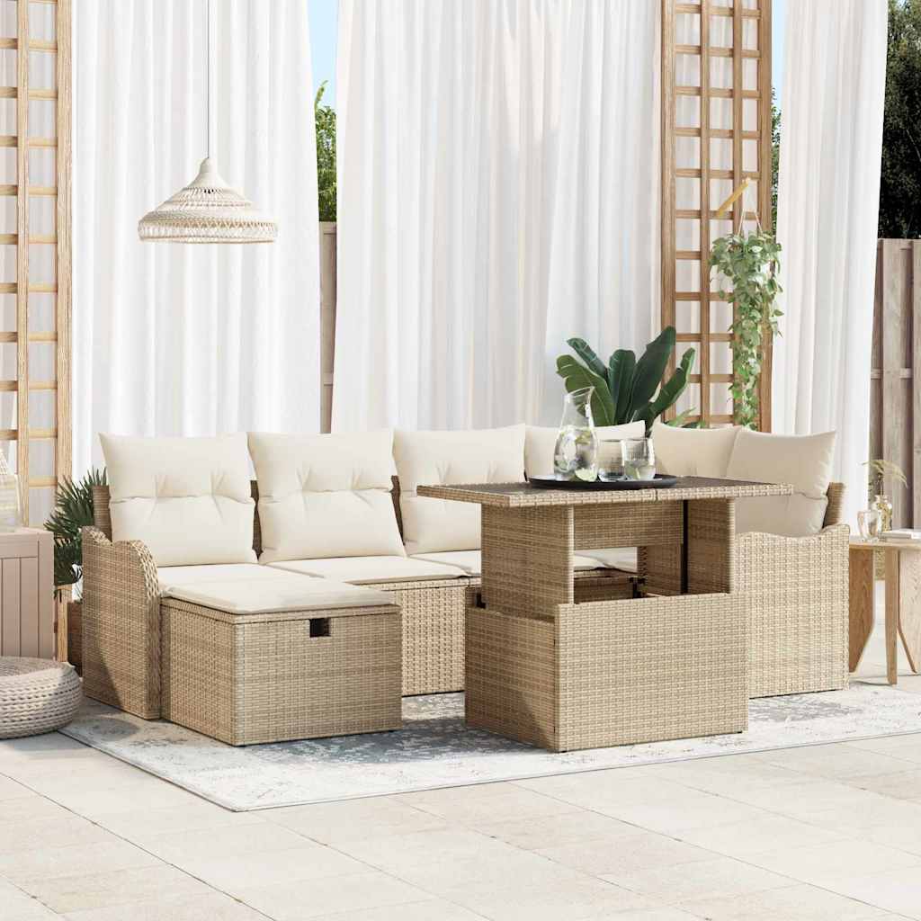 Sjedeća garnitura za vrt 7 kom. Bež poliratan 232.5 x 122.5 x 85 cm