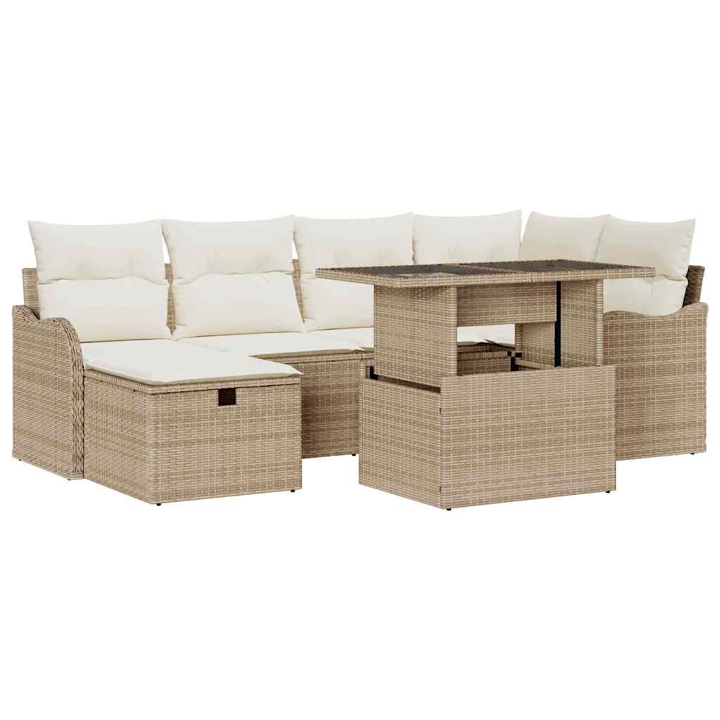 Sjedeća garnitura za vrt 7 kom. Bež poliratan 232.5 x 122.5 x 85 cm