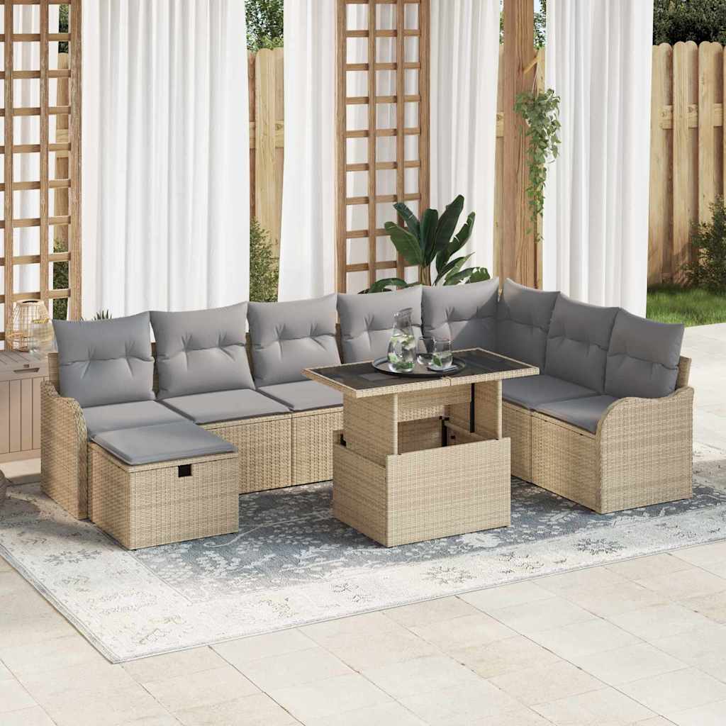 Sjedeća garnitura za vrt 9 kom. Bež poliratan 287,5 x 122,5 x 85 cm