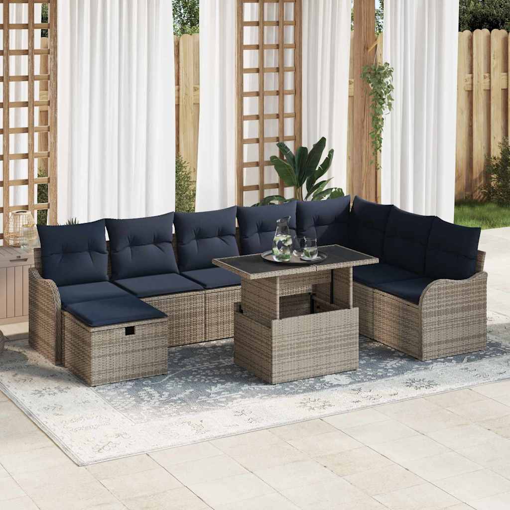 Sjedeća garnitura za vrt 9 kom. Siva poliratan 287.5 x 177.5 x 85 cm