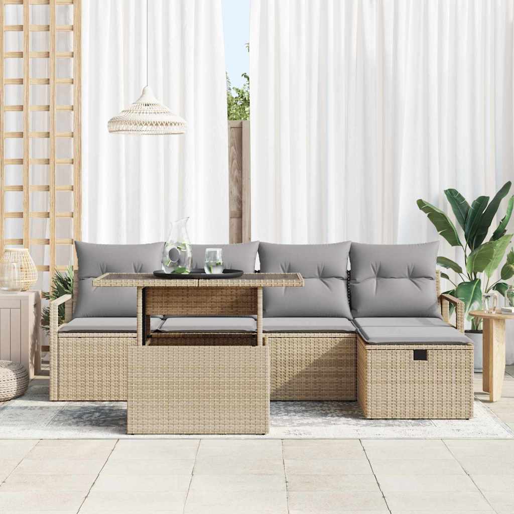 Sjedeća garnitura za vrt 6 kom. Bež poliratan 230 x 117 x 85 cm