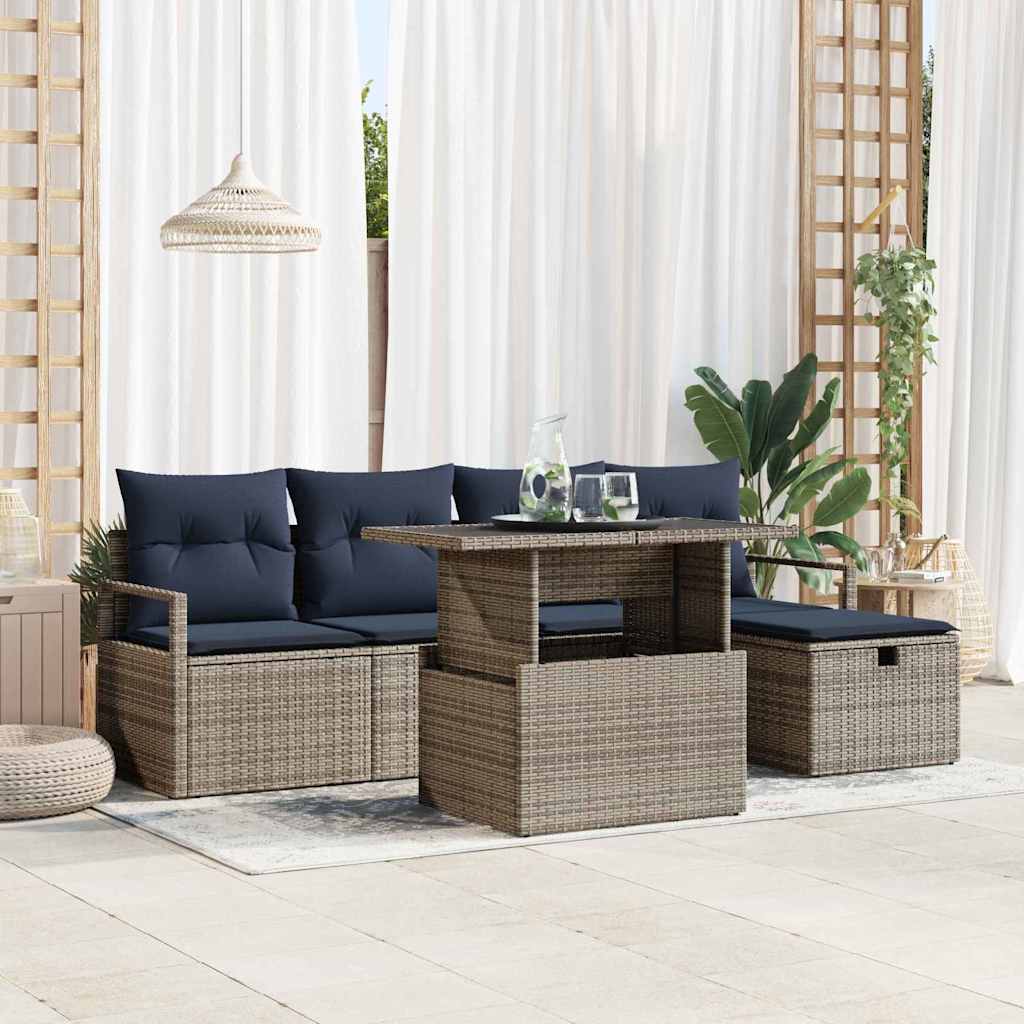 Sjedeća garnitura za vrt 6 kom. Siva poliratan 230 x 117 x 85 cm