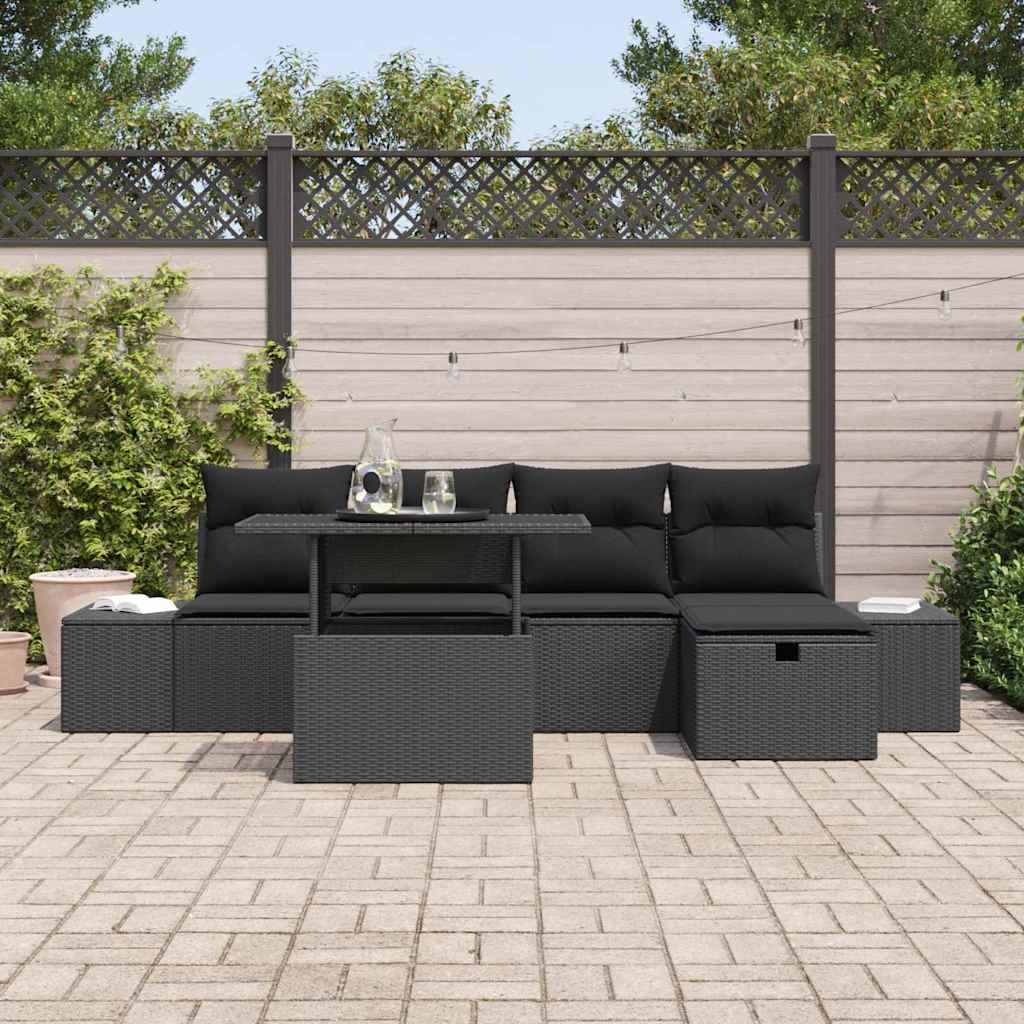 Sjedeća garnitura za vrt 6 kom. Poli ratan Crna 294 x 117 x 69 cm