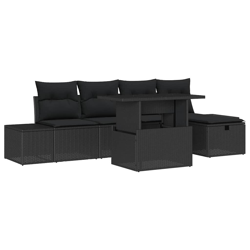 Sjedeća garnitura za vrt 6 kom. Poli ratan Crna 294 x 117 x 69 cm